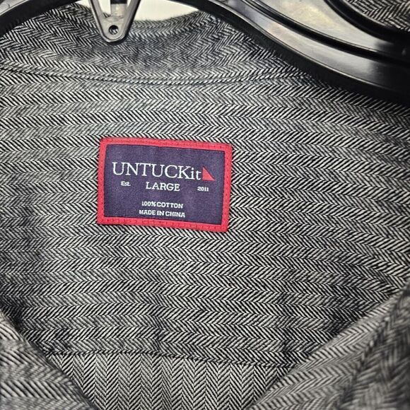 Untuckit Librando Flannel Button Down Men's Size Large Printed Gray Black White - Picture 5 of 6